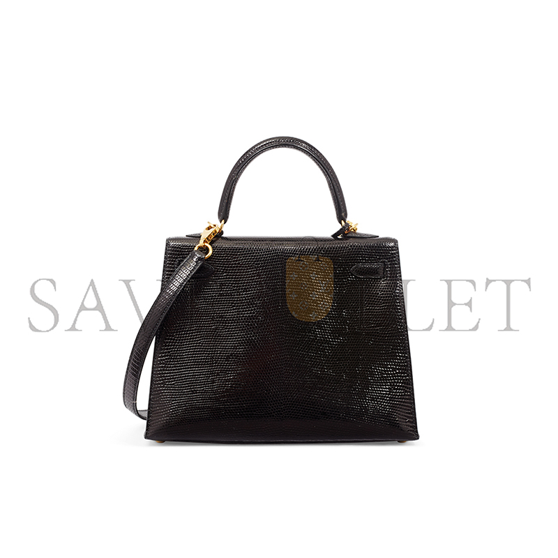 H**mes master kelly 25 black lizard leather gold buckle (25*17*7cm)
